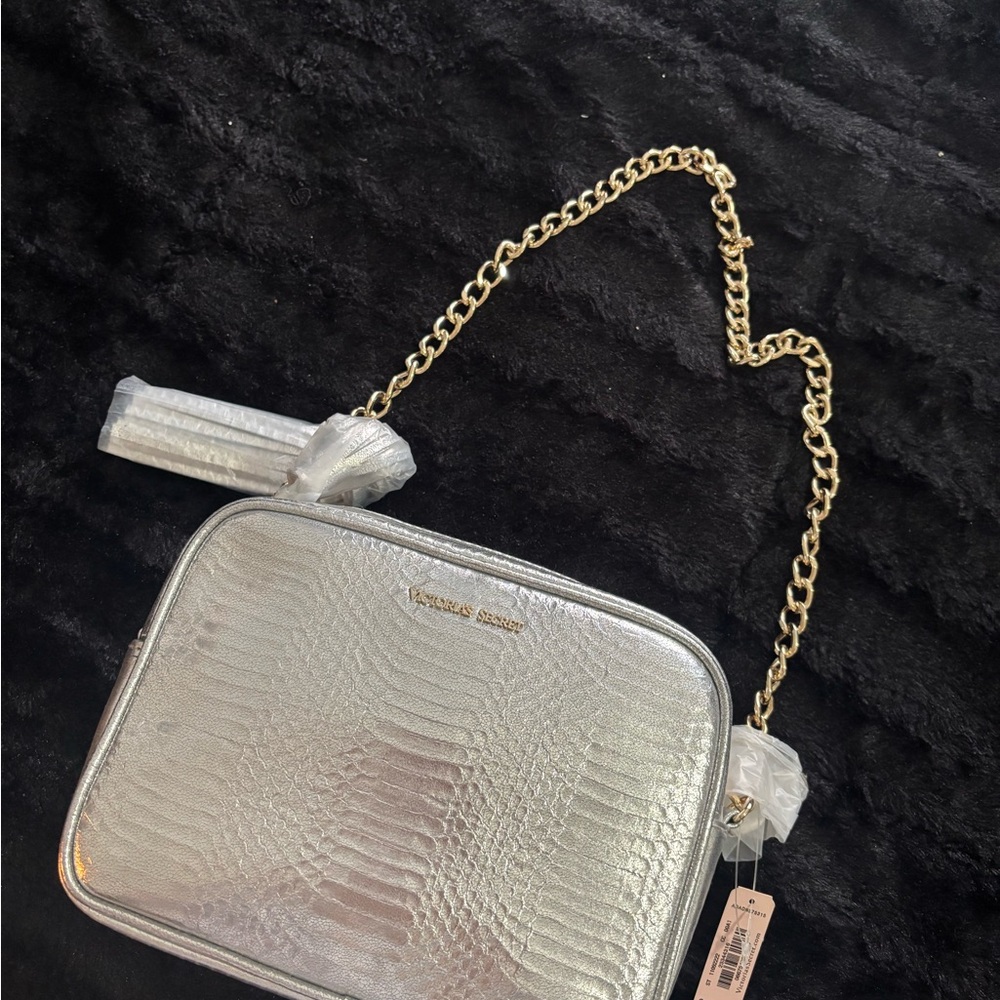 Victoria's Secret Silver Crossbody Bag with Gold Chain